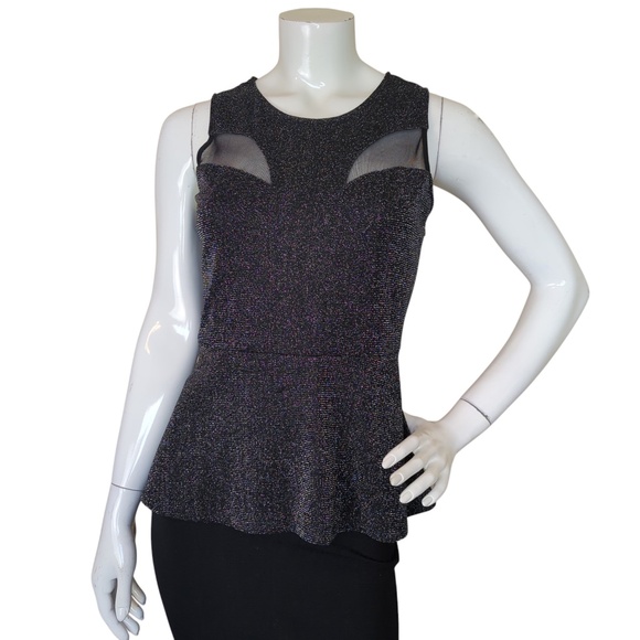 Guess Black Sparkly Peplum Sleeveless Dressy Top - Picture 3 of 12